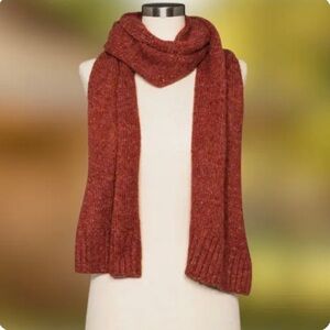 Universal Thread OSFM Knit Red Orange Burgundy Scarf w/ Ribbed Hem 72" Long